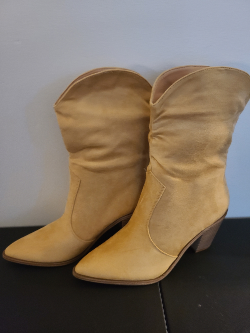 New ZBY sz 9 Womens Cowboy Mid Calf Boots Chunky Block Heel Pointed Toe